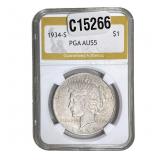 1934-S Silver Peace Dollar PGA AU55