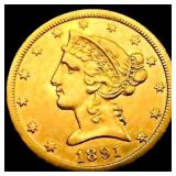 1891-CC $5 Gold Half Eagle
