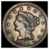 1851 Braided Hair Large Cent NEARLY  UNCIRCULATED