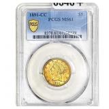 1891-CC $5 Gold Half Eagle PCGS MS61
