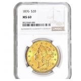 1876 $20 Gold Double Eagle NGC MS60