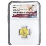 2016 1/10 OZ Gold Eagle $5 NGC MS70 30th Anniv.