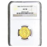 1883 Switzerland .1867 OZ Gold 20 Francs NGC AU58