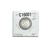 1887 Silver Shilling Coin AU