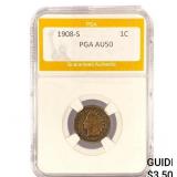 1908-S Indian Head Cent PGA AU50