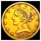 1892-CC $5 Gold Half Eagle