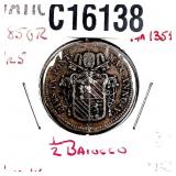 1850-R Papal States 1/2 Baiocco XF