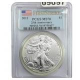 2011 Silver Eagle PCGS MS70 25th Anniv.