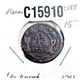 1751 Russian Empire Copper 1/2 Kopek