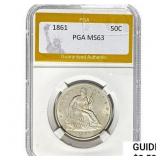 1861 Seated Liberty Half Dollar PGA MS63
