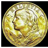 1935-A Switzerland Gold 20 Francs 0.1867oz UNCIRCU