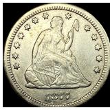 1877-CC Silver Seated Liberty Quarter NEARLY UNCIR