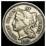 1873 Nickel Three-Cent Piece NEARLY  UNCIRCULATED