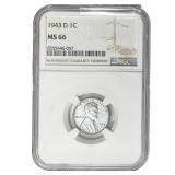 1943 D Wheat Cent NGC MS66