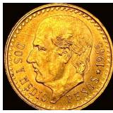 1945 Gold 2 1/2 Pesos Mexico SUPERB GEM BU