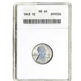 1943 Wheat Cent ANACS MS66