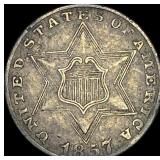 1857 Silver Three-Cent Piece CLOSELY  UNCIRCULATE