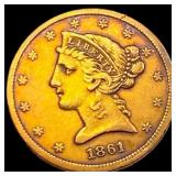 1861 $5 Gold Half Eagle