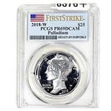 2018-W 1 OZ Palladium Mercury $25 PCGS PR69 DCAM