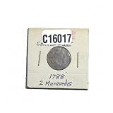 1788 Copper Spain 2 Maravedis AU+