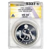 1980 USA Bicentinnial 1OZ SIlver Medal ANACS MS69