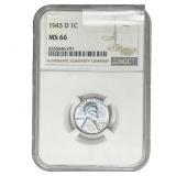 1943 D Wheat Cent NGC MS66