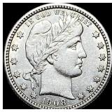 1908 Silver Barber Quarter CLOSELY  UNCIRCULATED