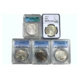 1923-1925 GEM BU SIlver Peace Dollar Lot [5 Coins]