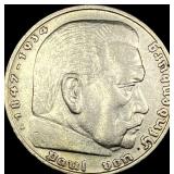 1936-D Germany Silver 5 Reichsmark CLOSELY UNCIRCU