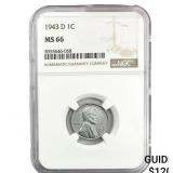 1943-D Wheat Cent NGC MS66