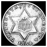 1854 Silver Three-Cent Piece NEARLY  UNCIRCULATED