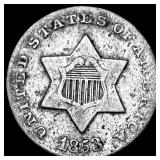 1853 Silver Three-Cent Piece LIGHTLY  CIRCULATED