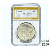 1928 Silver Peace Dollar PGA MS60 Detail