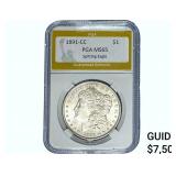 1891-CC Morgan Silver Dollar PGA MS65