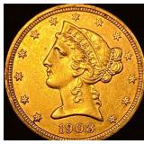 1908 Liberty Head Gold Half Eagle $5 CLOSELY UNCIR