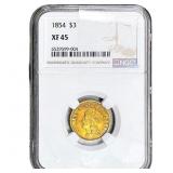 1854 .1454 OZ Gold $3 NGC XF45