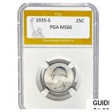 1935-S Washington Silver Quarter PGA MS66