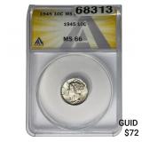 1945 Mercury Silver Dime ANACS MS66