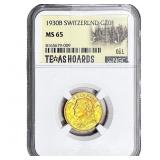 1903B .1867 OZ Gold 20 Francs NGC MS65