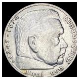 1936 Germany Silver 5 Reichsmark CLOSELY UNCIRCULA