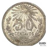 1906 Mexico 50 Centavos CLOSELY UNCIRCULATED