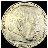 1937-D Germany Silver 5 Reichsmark CLOSELY UNCIRCU