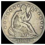 1853 Arrows/Rays Seated Liberty Half Dollar  LIGH