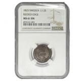 1825 Sweden 1/12 Skilling Reeded Edge NGC MS61 BN