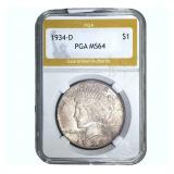 1934-D Silver Peace Dollar PGA MS64