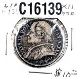 1867-R Silver Papal States 2 Lira XF