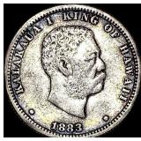 1883 Hawaii Silver Quarter Dollar NEARLY  UNCIRCU