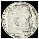 1936-G Germany Silver 5 Reichsmark CLOSELY UNCIRCU