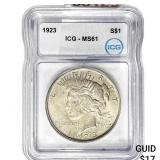 1923 Silver Peace Dollar ICG MS61
