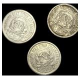 [3 Coins]1923 Soviet Union SIlver 10 Kopeks CLOSEL